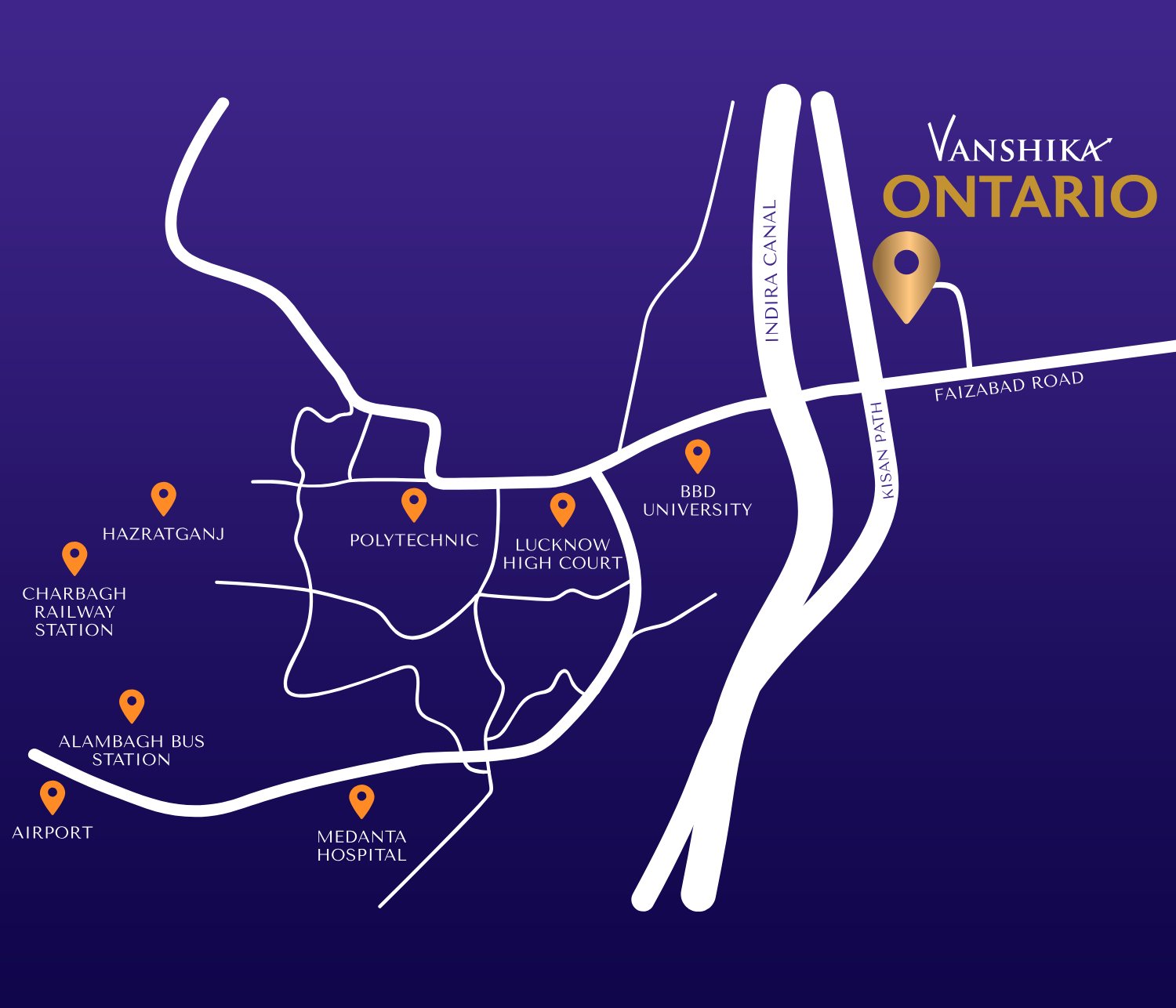 Vanshika Ontario location map — Faizabad Road Ayodhya Road Lucknow